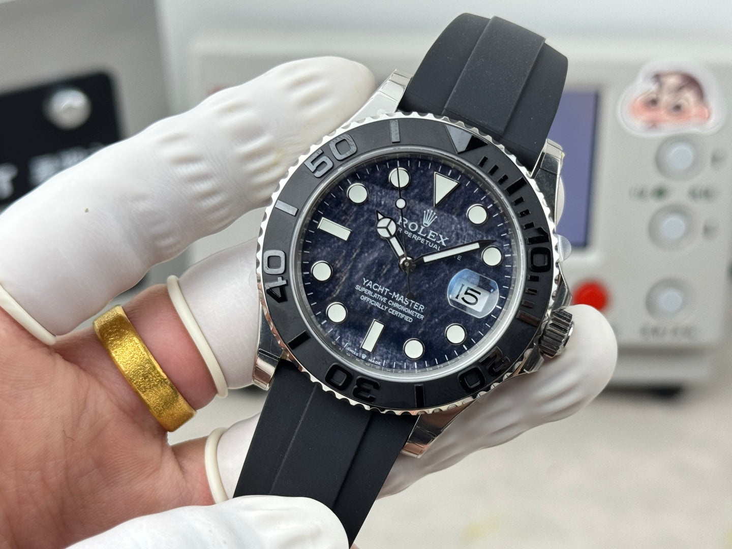 Rolex Yacht-Master II Silver Black Dial & Matte Black Oysterflex