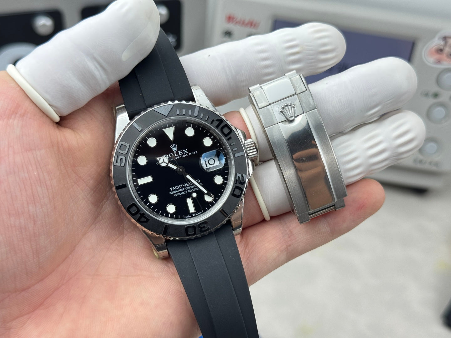 Rolex Yacht-Master II Silver Black Dial & Matte Black Oysterflex
