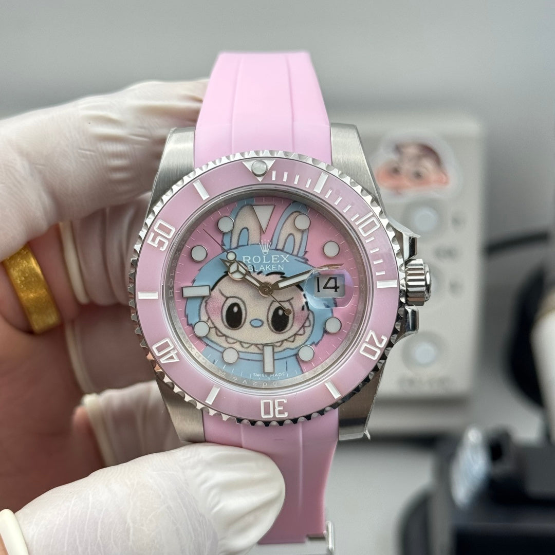 Rolex Silver Pink Submarine X Labubu Blacken