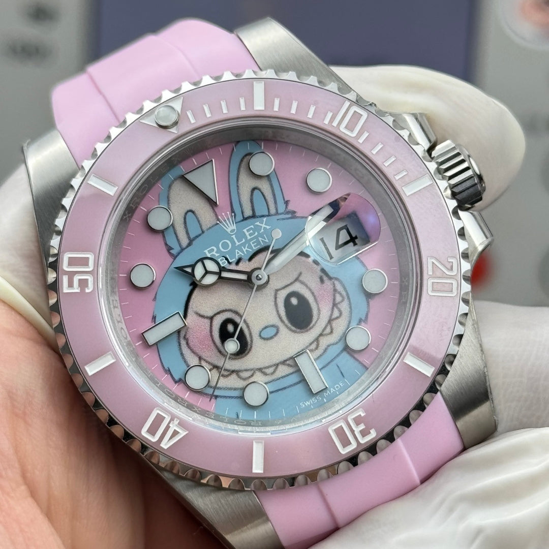 Rolex Silver Pink Submarine X Labubu Blacken